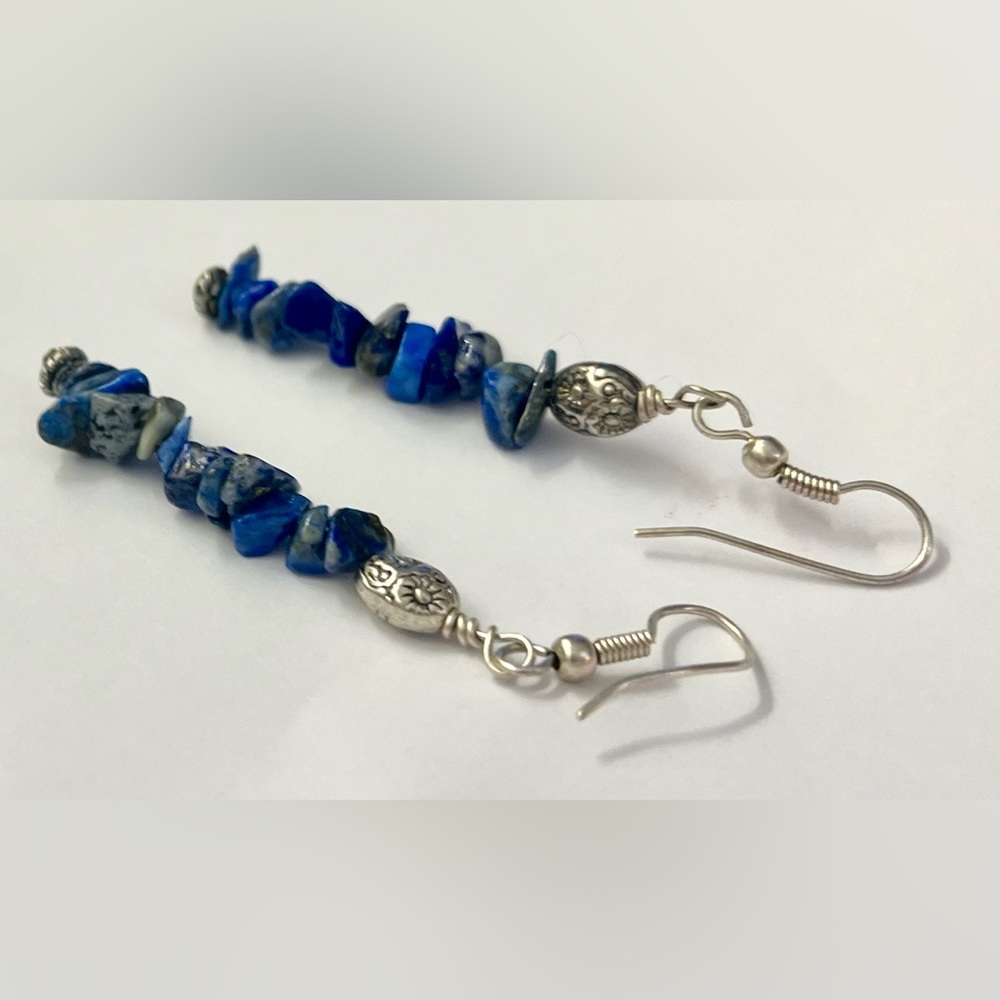 Blue gemstone wire pierced earrings jewelry - Picture 9 of 16
